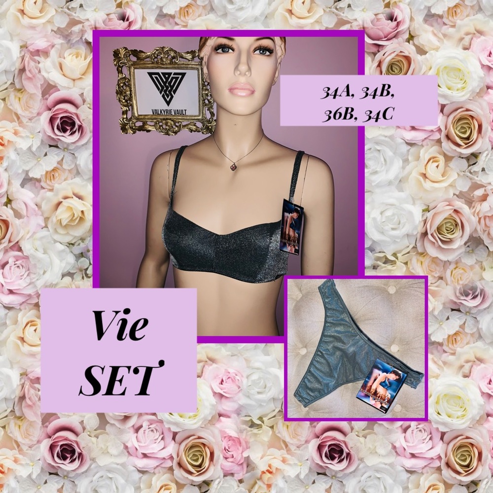 Vie Gunmetal Metallic Bra & Thong SET